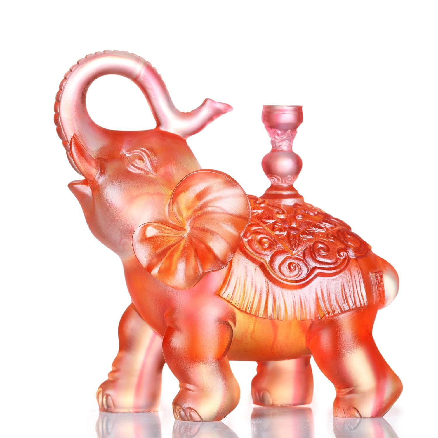 LIULI Crystal Elephant Sculpture, Raised Trunk, Optimism, The Auspicious Elephant - LIULI Crystal Art
