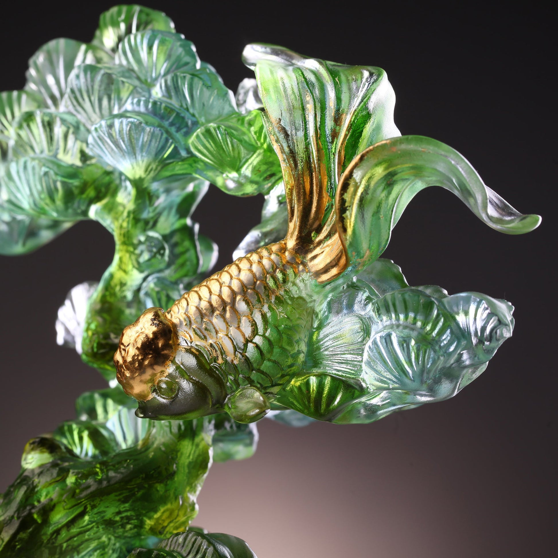 LIULI Crystal Fish and Pine Tree, Evergreen Prosperity - LIULI Crystal Art