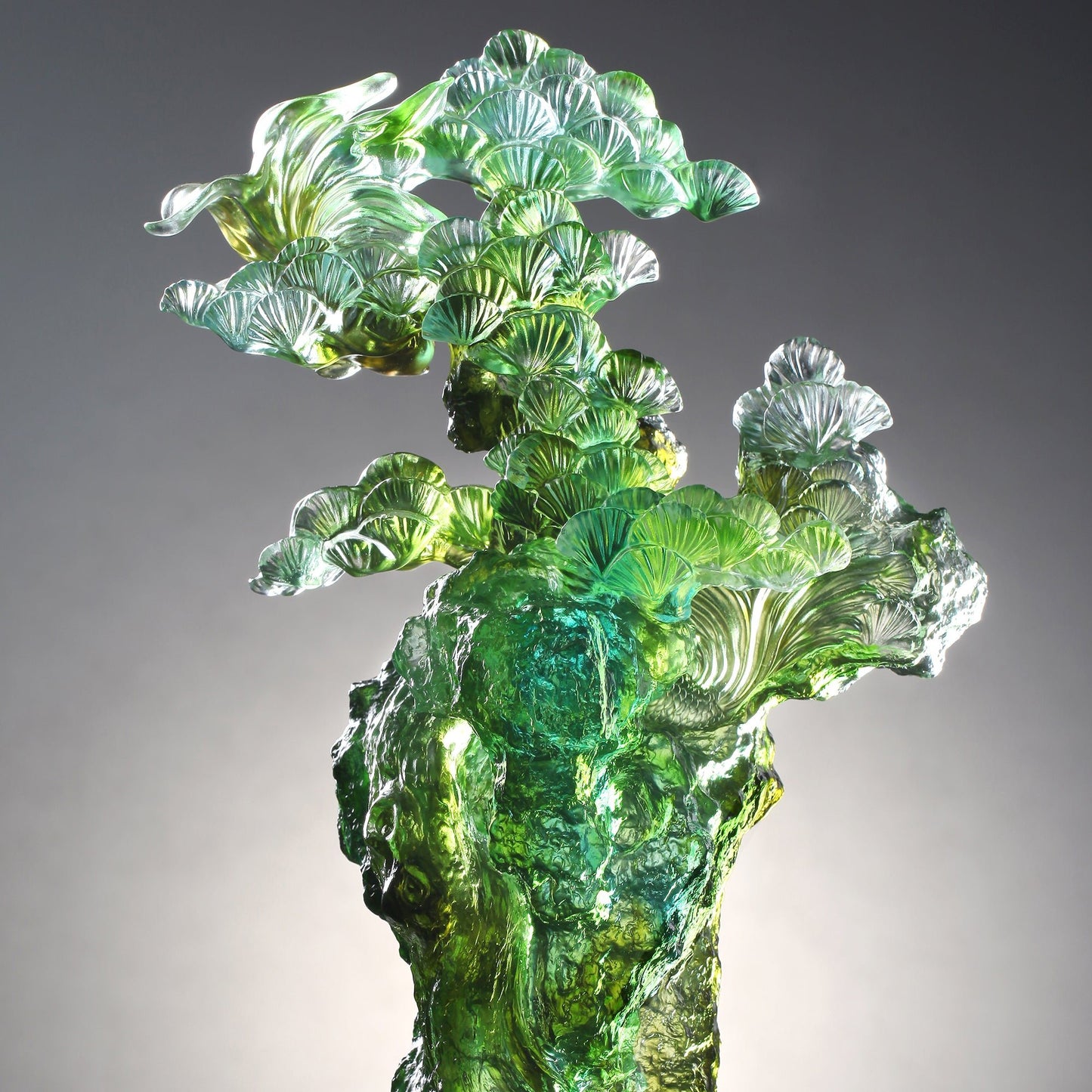 LIULI Crystal Fish and Pine Tree, Evergreen Prosperity - LIULI Crystal Art
