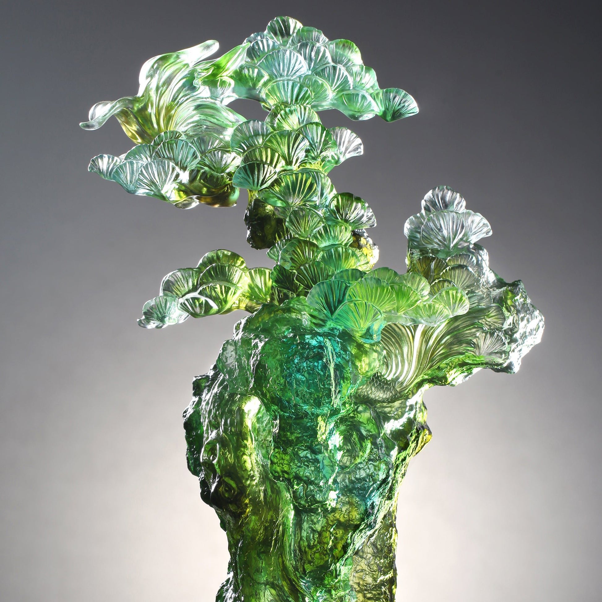 LIULI Crystal Fish and Pine Tree, Evergreen Prosperity - LIULI Crystal Art