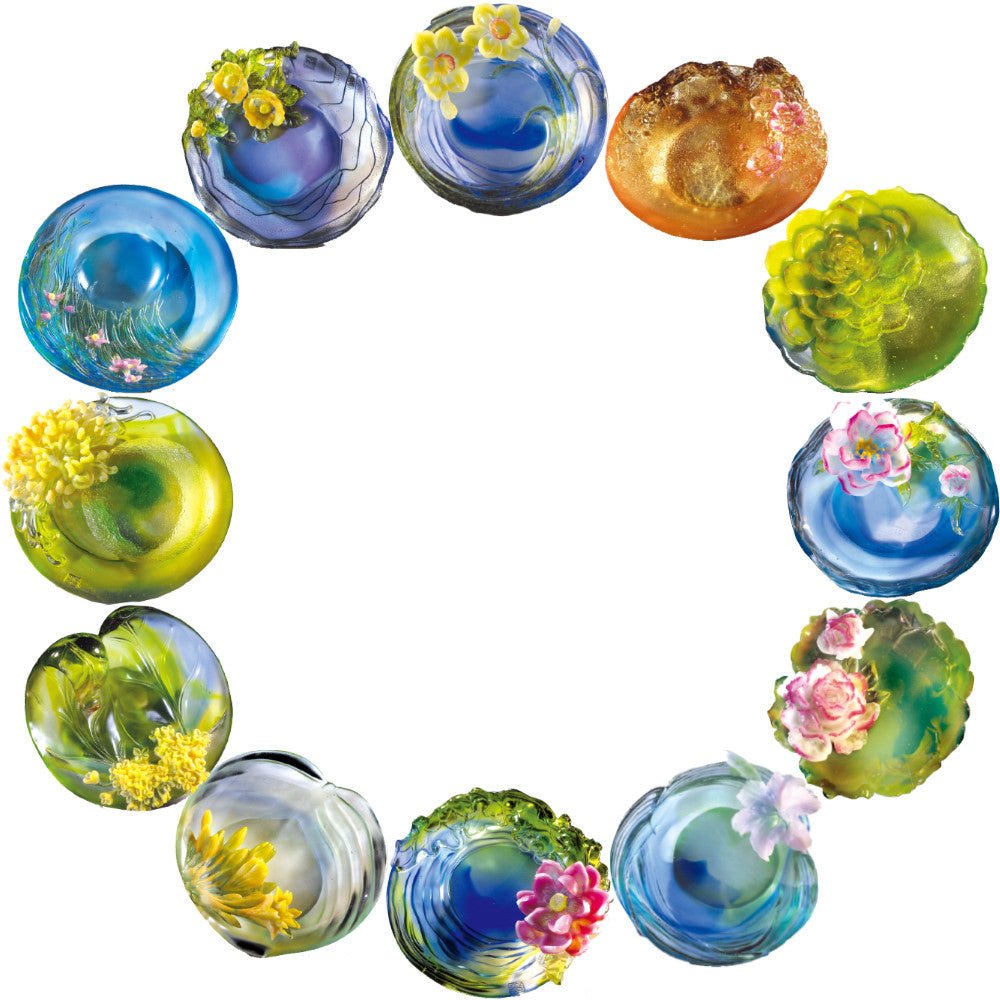 Crystal Flower, Flower of the Month, Twelve Blooms (Set of 12pcs) - LIULI Crystal Art