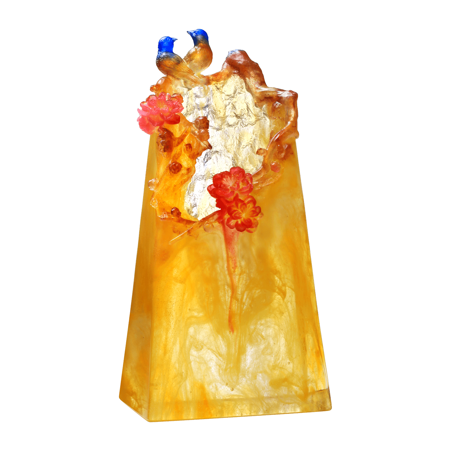 Crystal Flower, Peach, Mountain in Crimson Bloom - LIULI Crystal Art