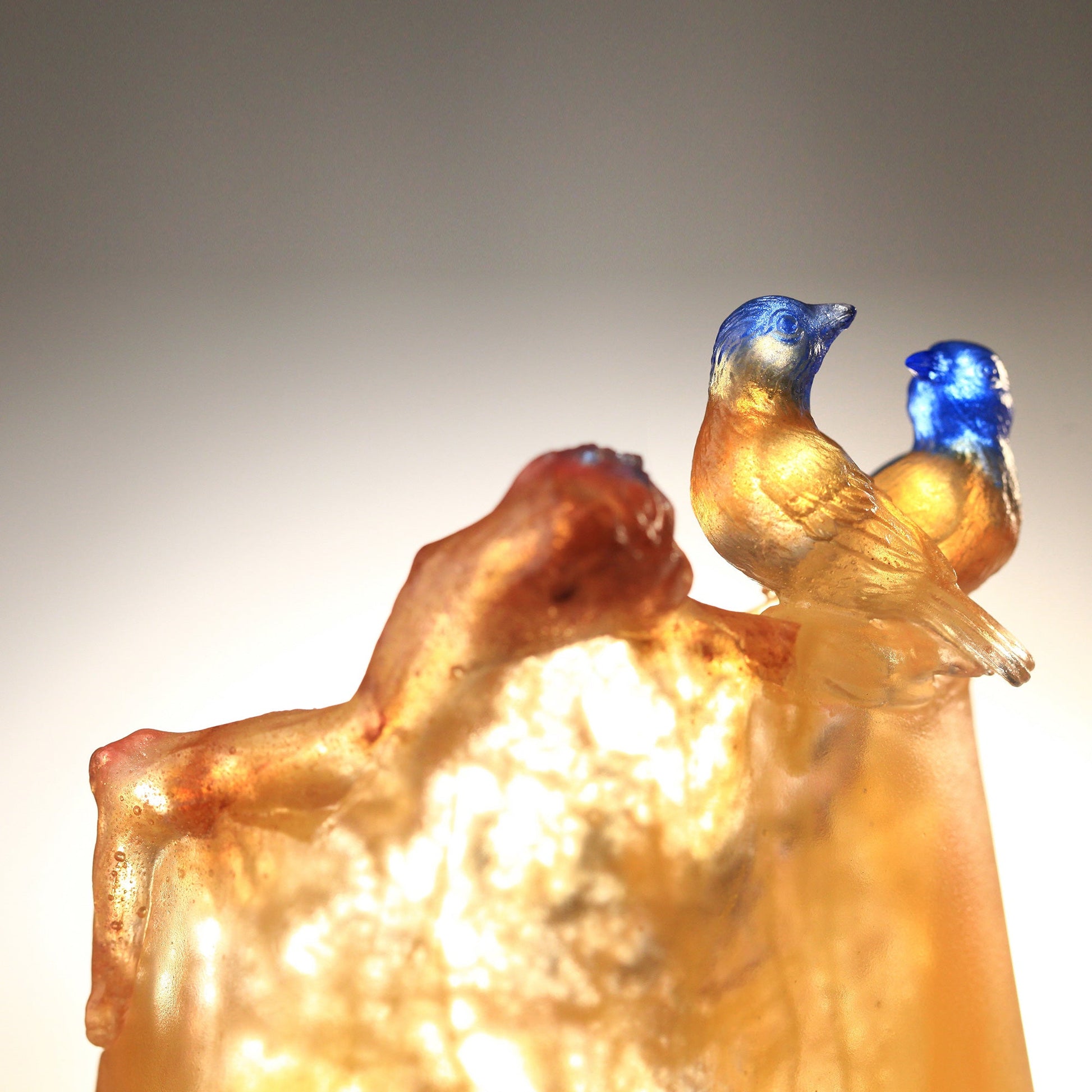 Crystal Flower, Peach, Mountain in Crimson Bloom - LIULI Crystal Art