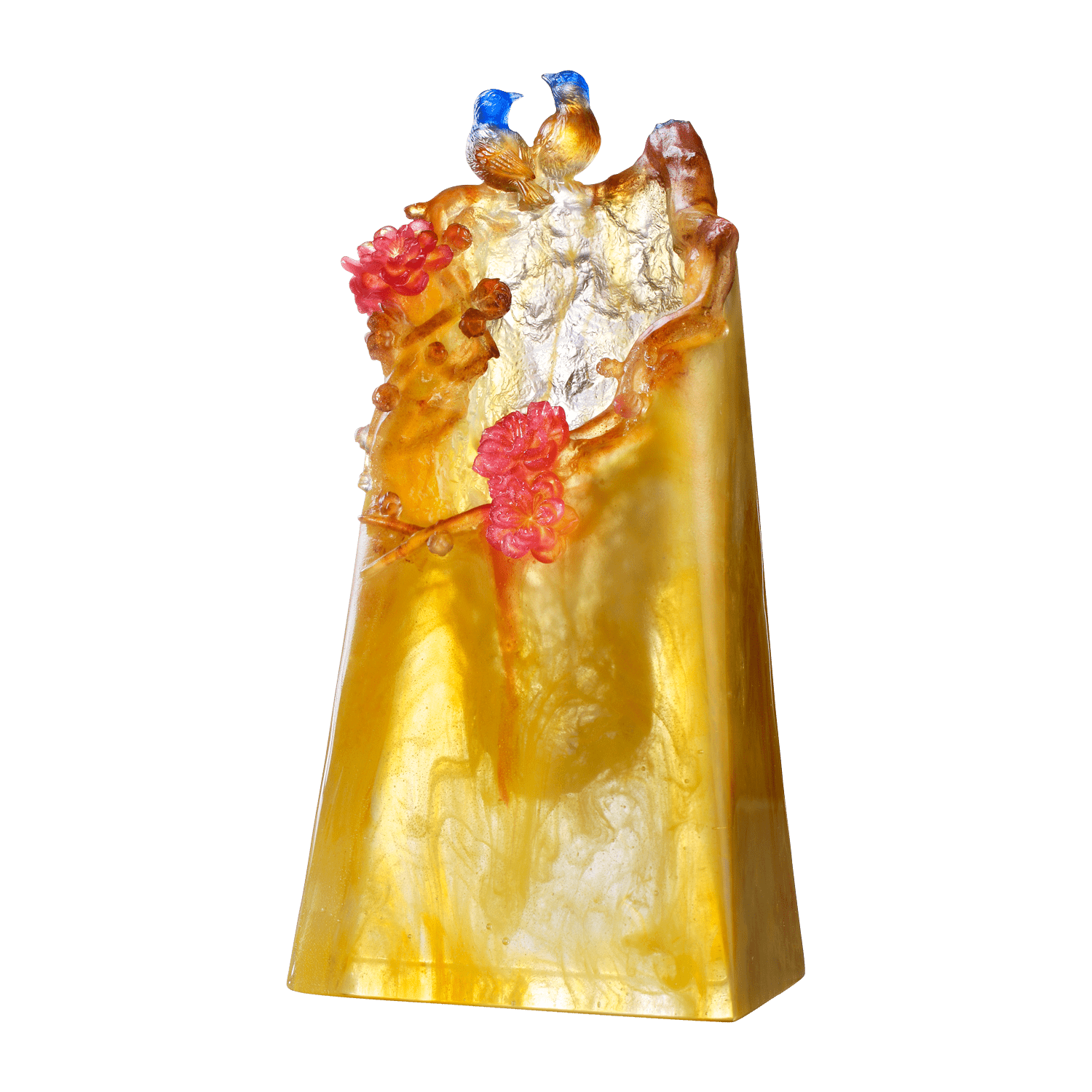 Crystal Flower, Peach, Mountain in Crimson Bloom - LIULI Crystal Art