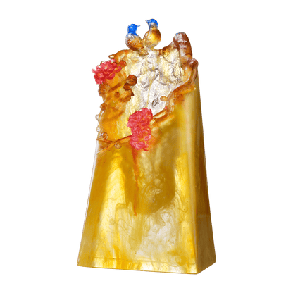 Crystal Flower, Peach, Mountain in Crimson Bloom - LIULI Crystal Art