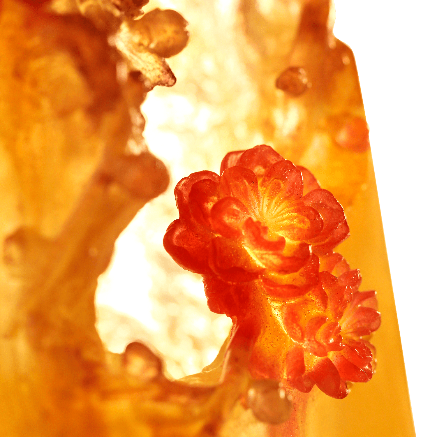 Crystal Flower, Peach, Mountain in Crimson Bloom - LIULI Crystal Art