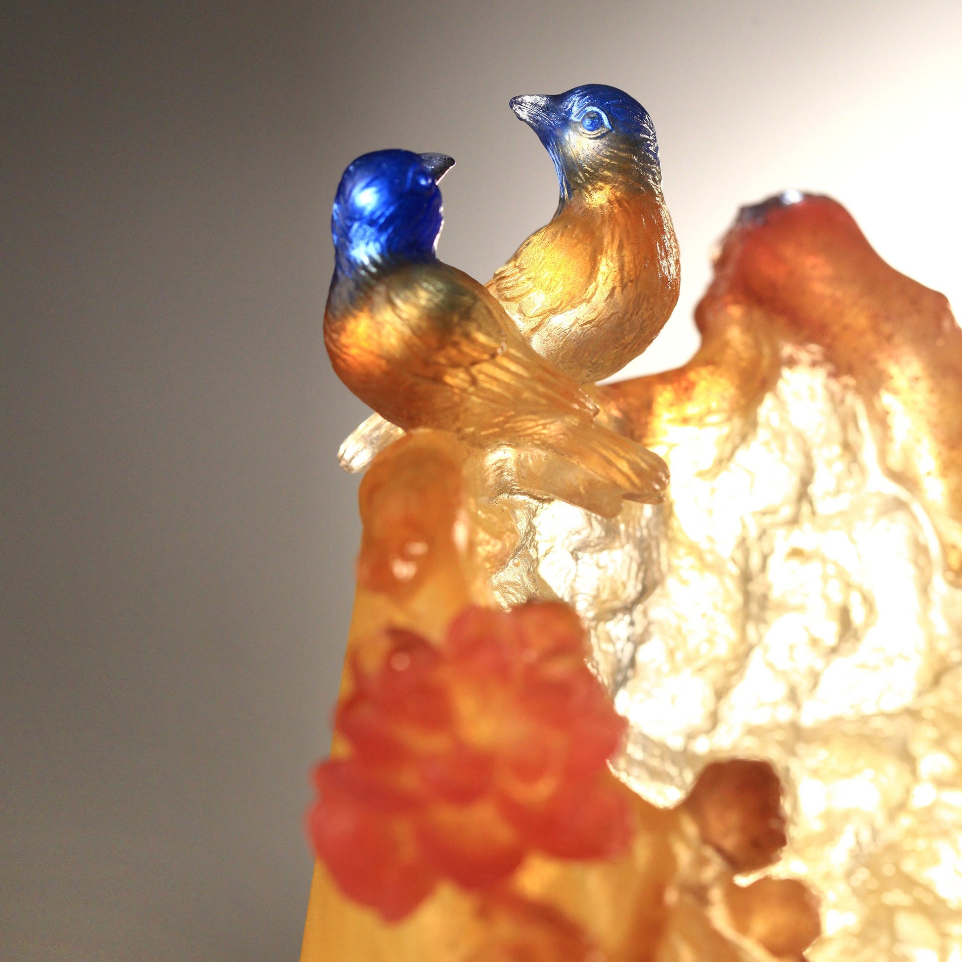 Crystal Flower, Peach, Mountain in Crimson Bloom - LIULI Crystal Art