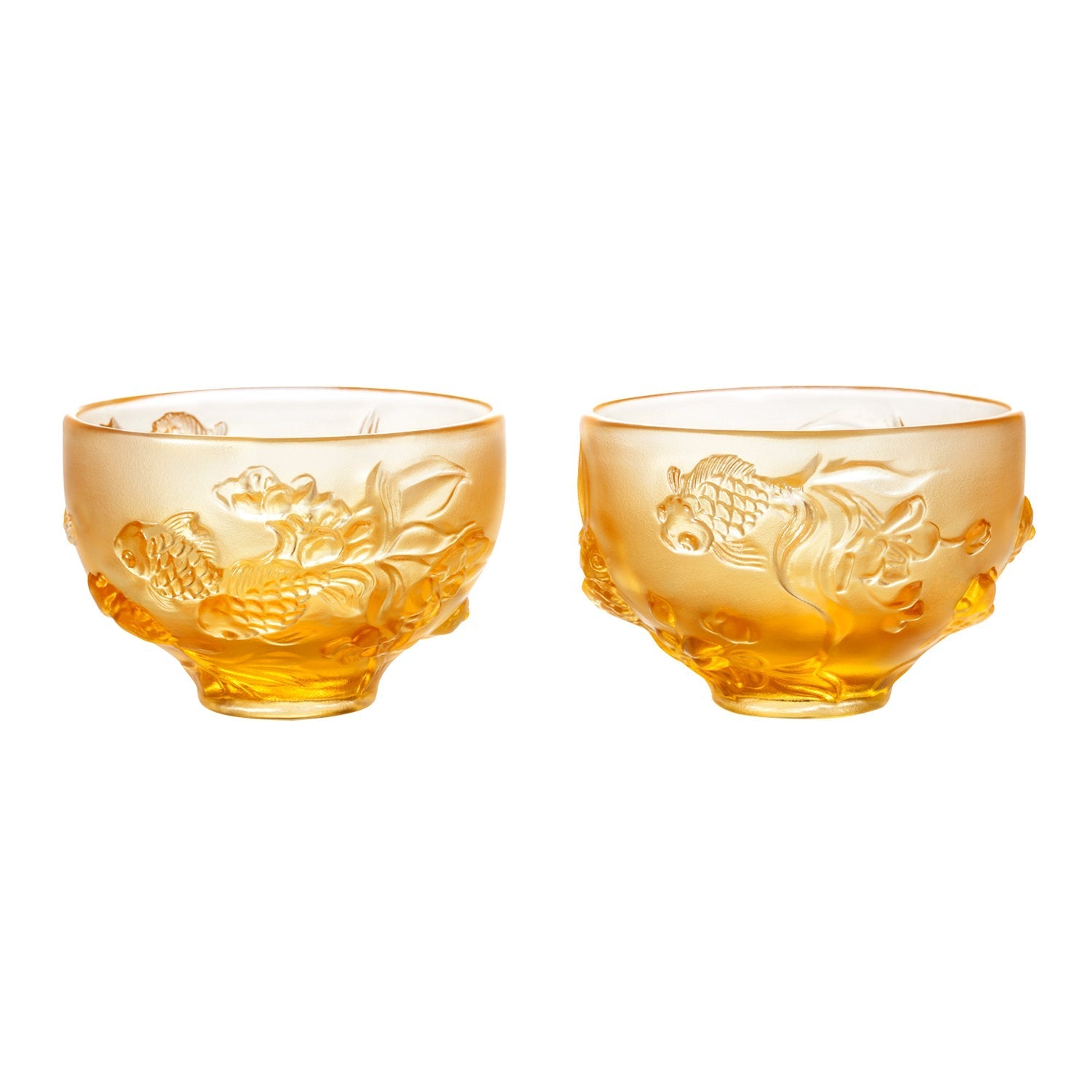 LIULI Crystal Goldfish Bowl, Peony Chopsticks Set, The Joy of Fish - LIULI Crystal Art