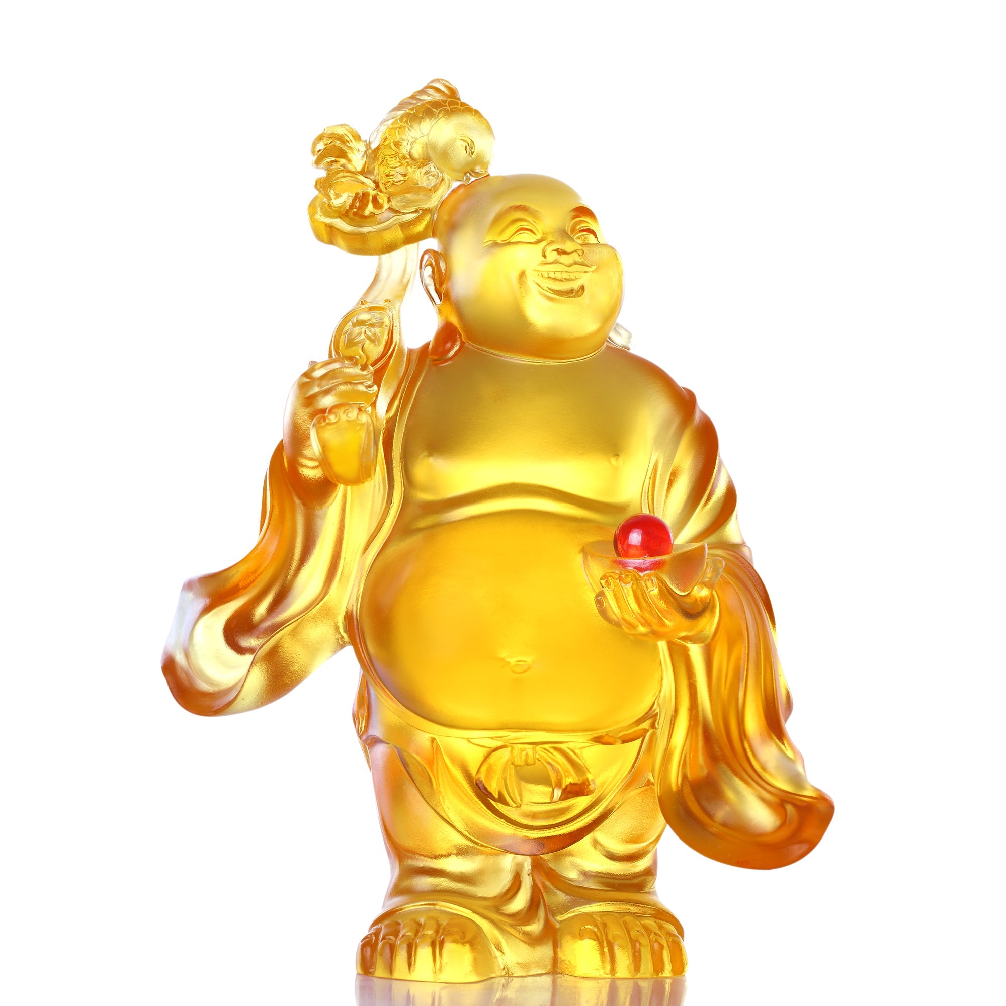 LIULI Crystal Happy Laughing Buddha, fish, ruyi glass art - LIULI Crystal Art