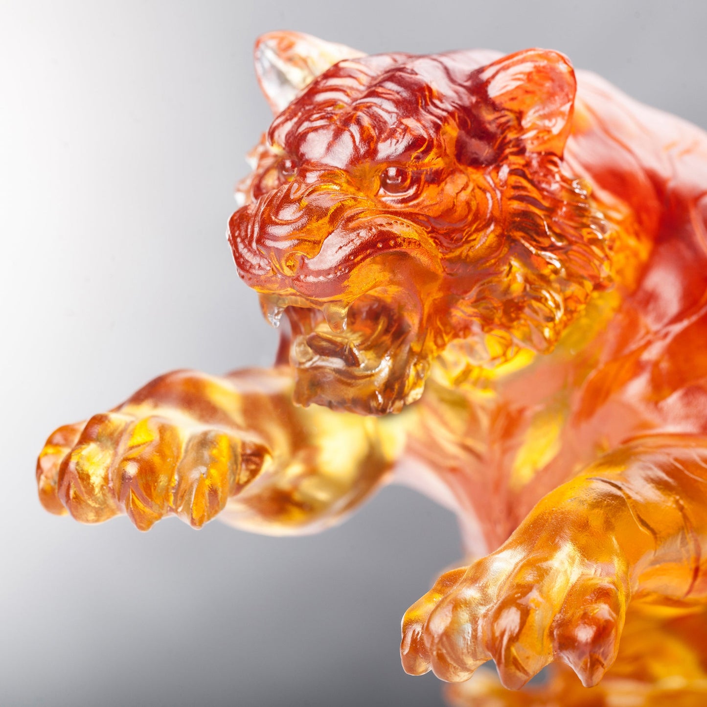 LIULI Crystal Tiger, Chinese Zodiac, Mighty Roar, Amber