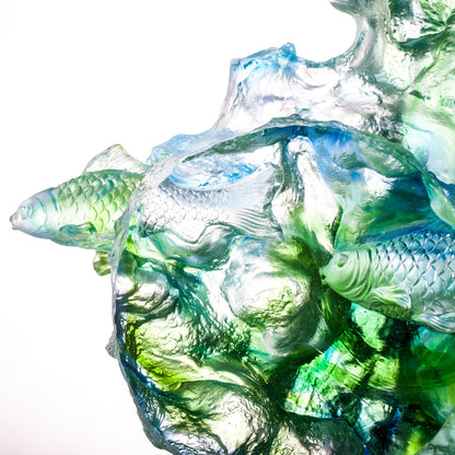 LIULI Crystal Two Fish Sculpture, Joyful Harmony - LIULI Crystal Art