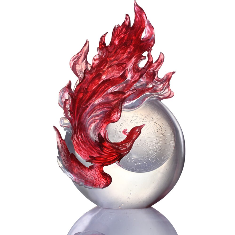 Crystal Mythical Creature, Phoenix, Guardian, Vermilion Bird of the South-Dance of the Phoenix - LIULI Crystal Art