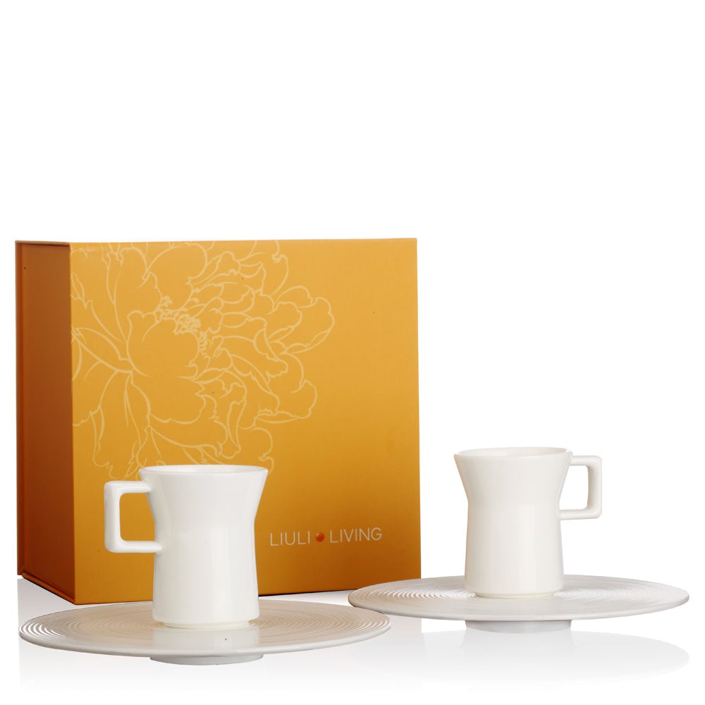 Bone China Coffee Set - A Leisurely Drop of Red, Espresso Cup (Set of 2) - LIULI Crystal Art