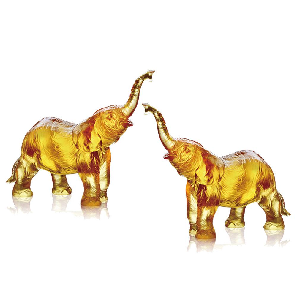 LIULI Skyward Crystal Elephant Figurine Forever Toward the Sky (set of 2)