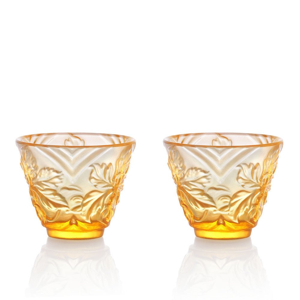 '- Sake Glass, Shot Glass - To Drink Amongst Flowers (Set of 2pcs), Amber - LIULI Crystal Art