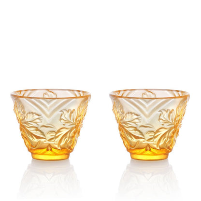 '- Sake Glass, Shot Glass - To Drink Amongst Flowers (Set of 2pcs), Amber - LIULI Crystal Art