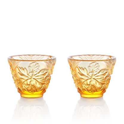 '- Sake Glass, Shot Glass - To Drink Amongst Flowers (Set of 2pcs), Amber - LIULI Crystal Art